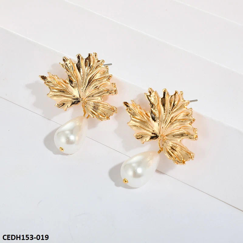 Leaf Pearl Drop Earrings Pair